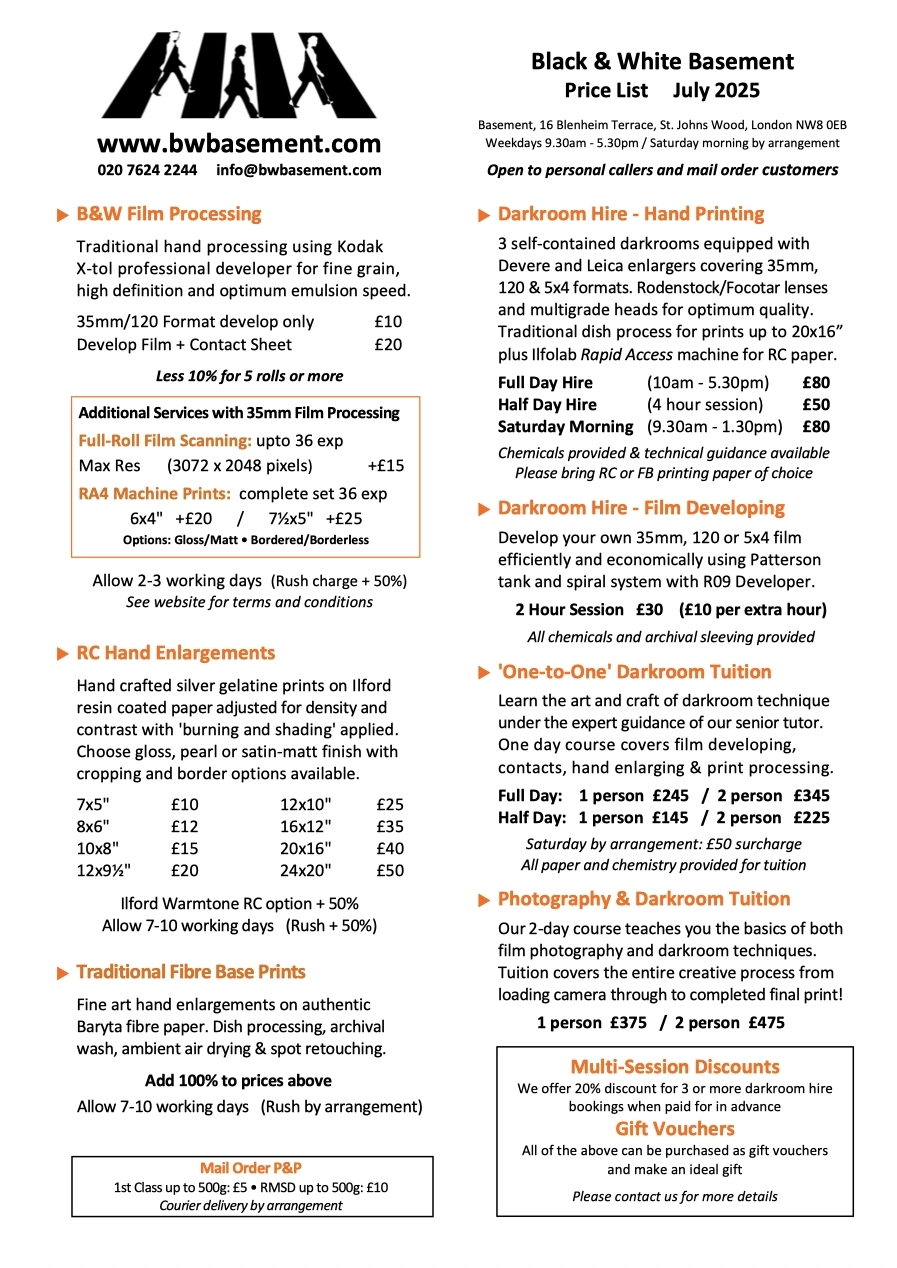 B&W Basement Price List July 2025